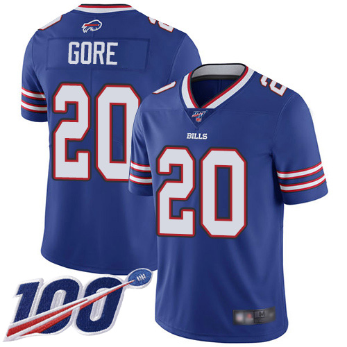 Men Buffalo Bills 20 Frank Gore Royal Blue Team Color Vapor Untouchable Limited Player 100th Season NFL Jersey